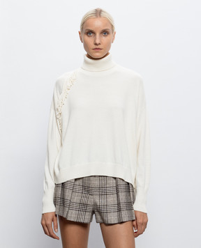 Twinset Гольф цвета айвори с бахромой 262AP3010
