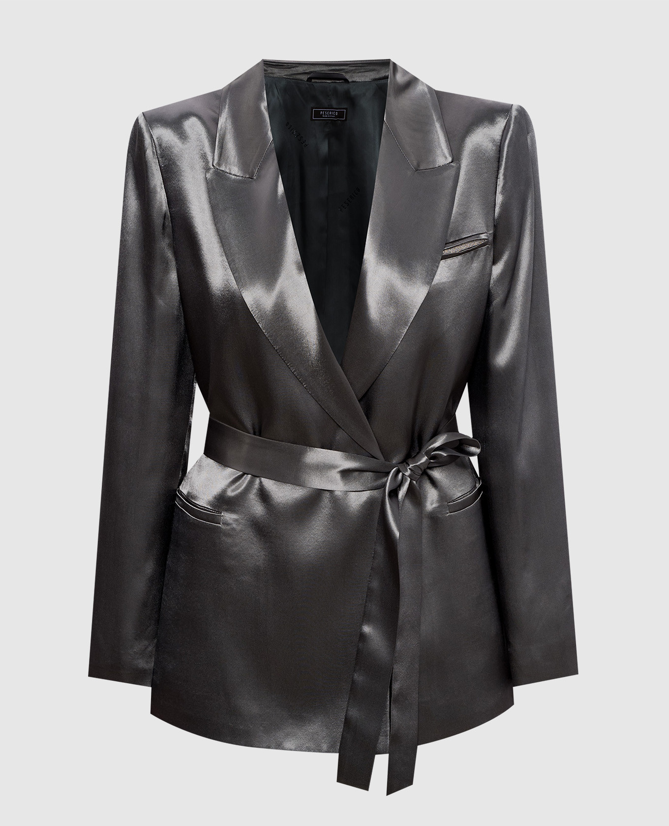 Зеленый двубортный жакет с поясом