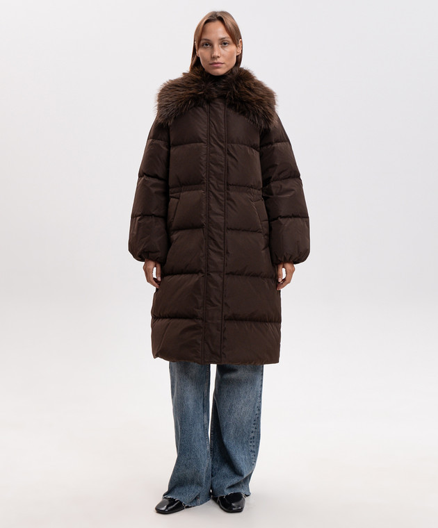 Twinset Коричневый удлиненный пуховик 262TP2363 изображение 3