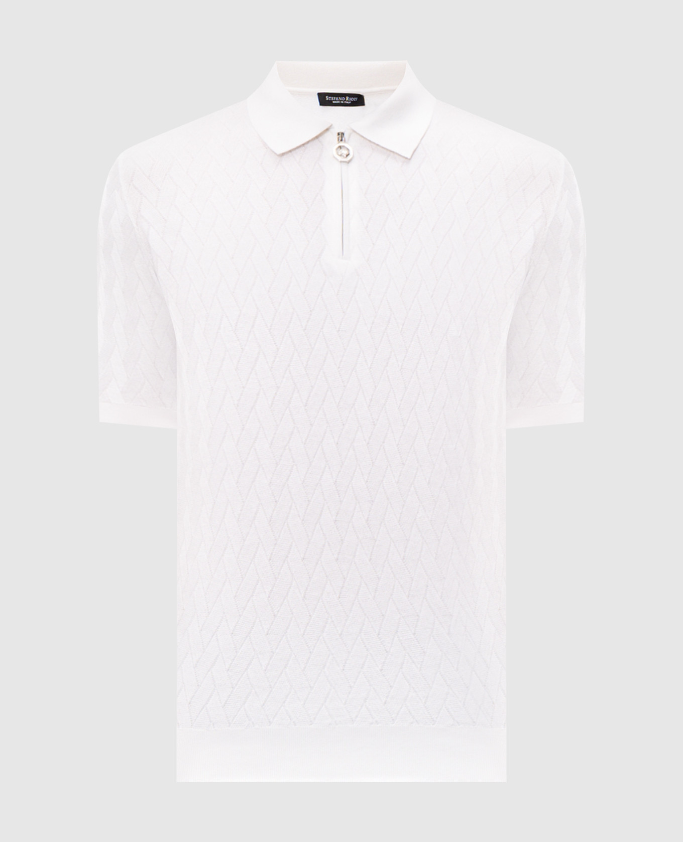 Белое поло с шелком в узор