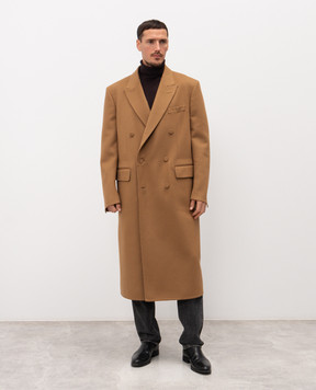 Tom Ford Коричневое двубортное пальто из шерсти и кашемира CLUP08WHS22