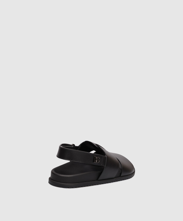 Dolce&Gabbana Чорні шкіряні сандалі з монограмою логотипа A80571A0118 зображення 3