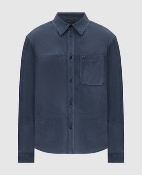 Stefano Ricci Синя замшева сорочка з емблемою у вигляді голови орла M7J6100350SUEJS3