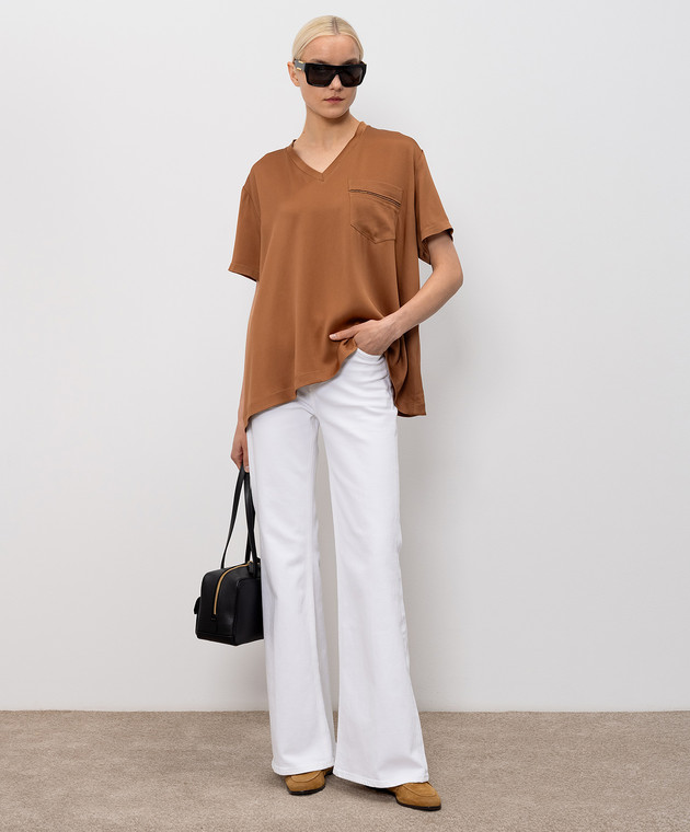 Fabiana Filippi Коричневая блуза с цепочкой мониль TPD266F283L780 изображение 2