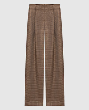 Brunello Cucinelli Коричневі штани з вовни у візерунок з люрексом MP546P9317