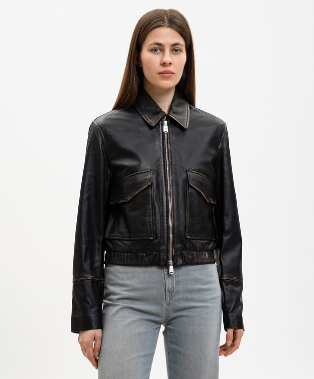 Dondup Чорна шкіряна куртка з ефектом потертості DJ780PL0678DXXX зображення 3