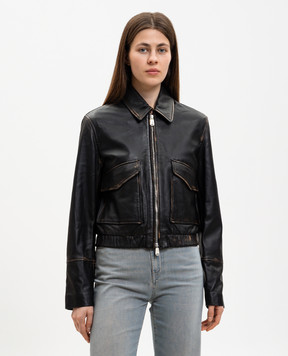 Dondup Чорна шкіряна куртка з ефектом потертості DJ780PL0678DXXX