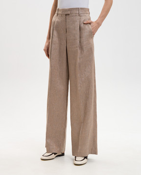 Brunello Cucinelli Коричневі штани з льоном з люрексом MH526P8884