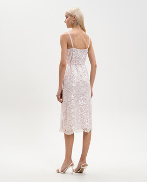 Twinset Розовое платье миди из кружева с пайетками 261TP2630