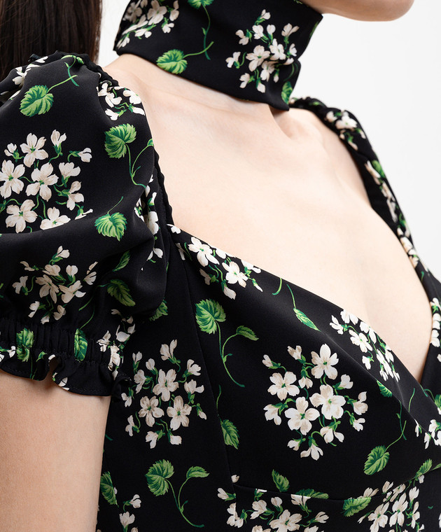 Dolce&Gabbana Чорна сукня міні із шовку в принт F659HTFSA85 зображення 5
