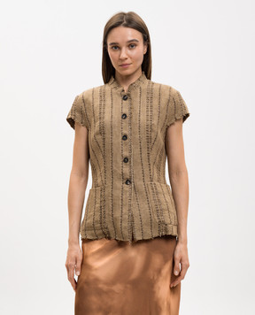 Masnada Коричневый жакет из льна с короткими рукавами 8011