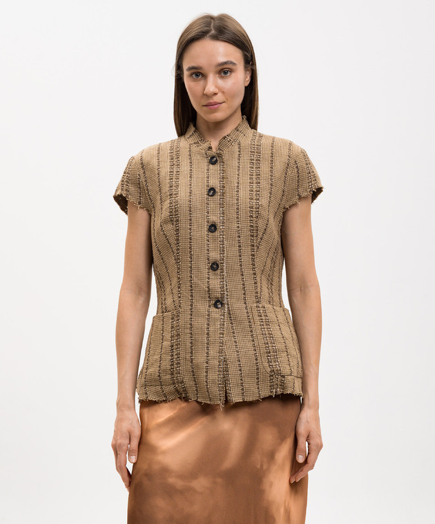 Masnada Коричневий жакет з льону з короткими рукавами 8011 зображення 3