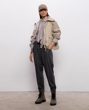 Brunello Cucinelli Бежевая пуховая куртка с шерстью и кашемиром MH5257294P