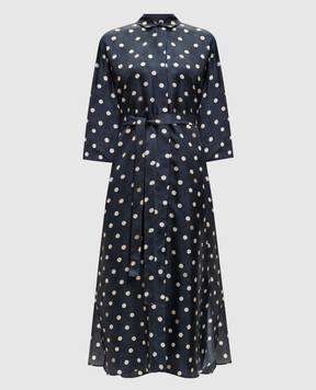 Max Mara Синее платье LEVA из шелка в горох SMMLEVA