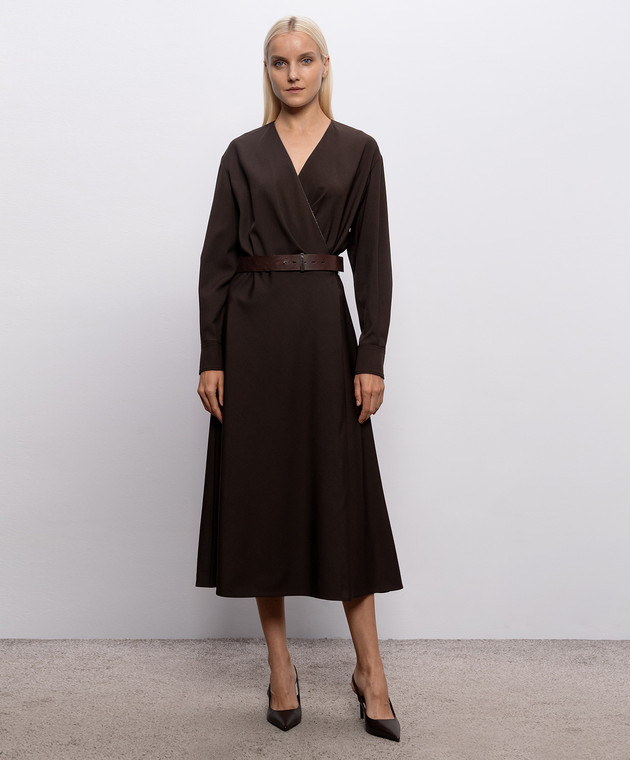 Brunello Cucinelli Коричневое платье миди с шерстью MB143A5547 изображение 3