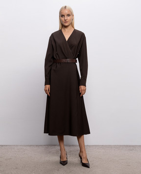 Brunello Cucinelli Коричневое платье миди с шерстью MB143A5547