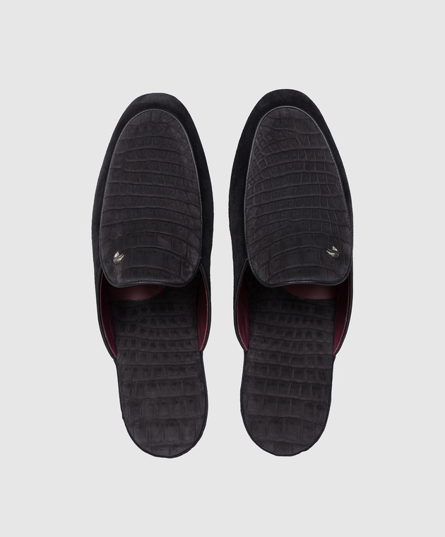 Stefano Ricci Черные замшевые тапочки с кожей крокодила UL01P752CNSD изображение 4