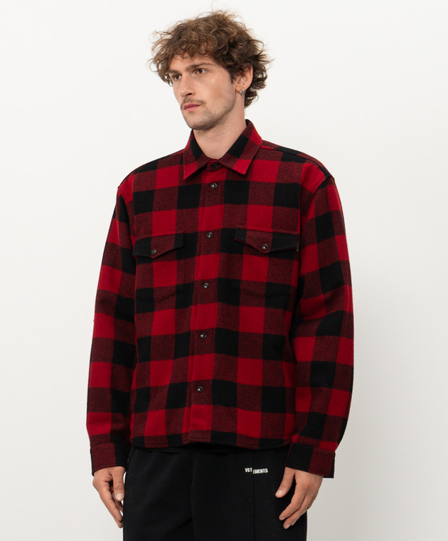 Vetements Красная куртка в стиле рубашки из шерсти в клетку MH27SH066RCm изображение 3