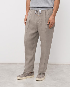 Brunello Cucinelli Брюки из льна цвета хаки M243DE1710