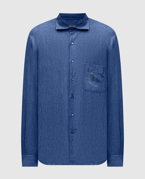 Stefano Ricci Синя сорочка з льону з вишивкою MC007893BX2922