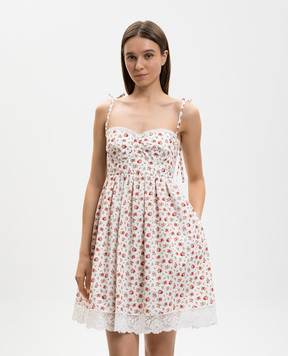 Dolce&Gabbana Біла сукня міні в квітковий принт з мереживом F60F9THS5UB