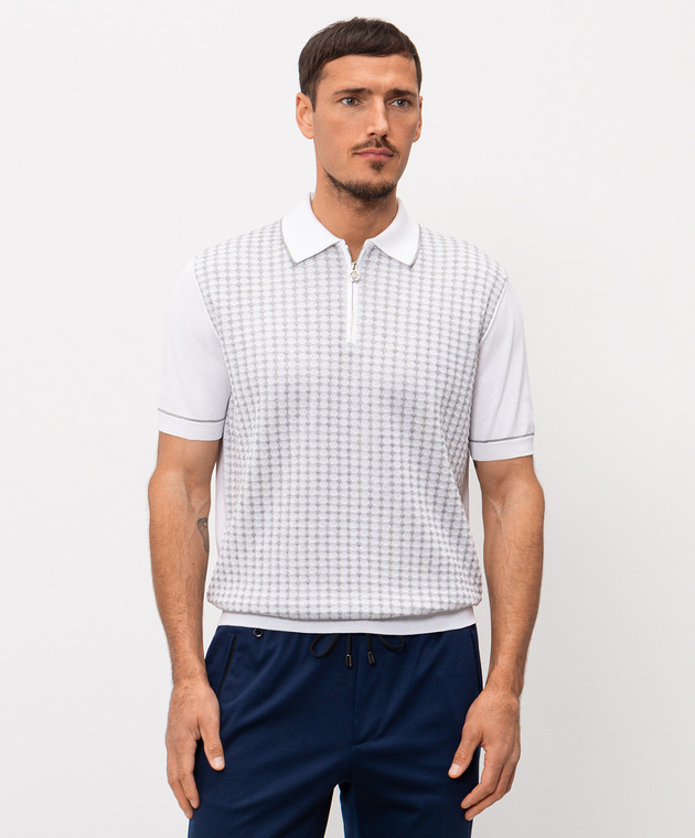 Stefano Ricci Белое поло с шелком в узор K616463P31F26225 изображение 3