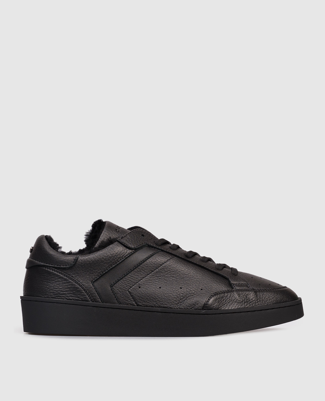 Black leather sneakers with fur trim Canali