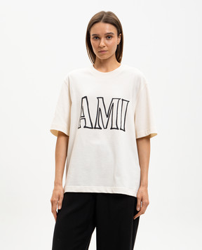 Ami Paris Футболка цвета айвори с принтом логотипа UTS380726w