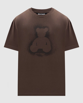 Palm Angels Коричневая футболка Spray Bear PMAA109S26JER001