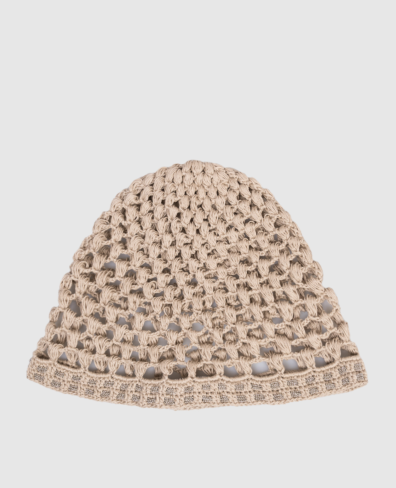 

Бежевая ажурная шапка с цепочкой мониль, Бежевый, Шапки