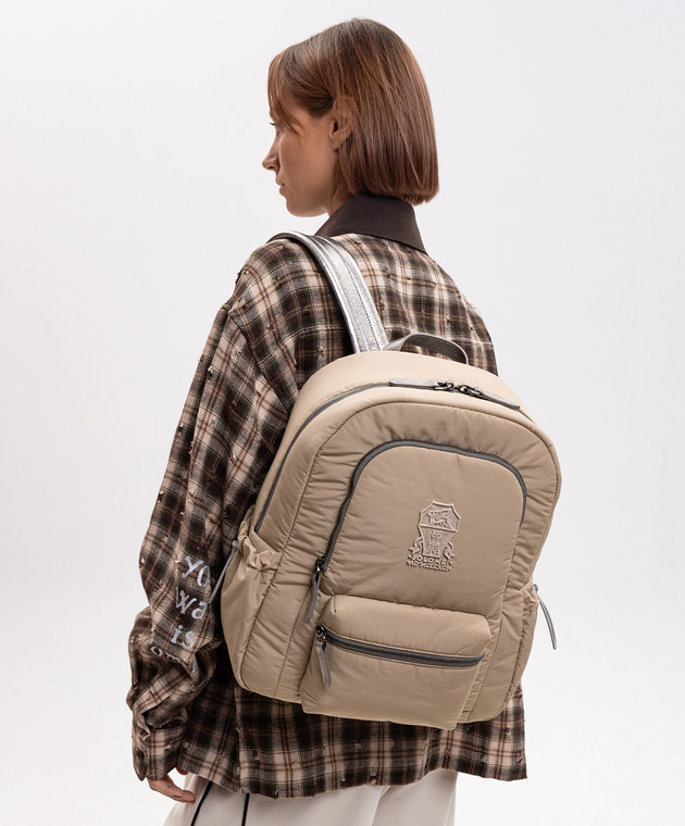 Brunello Cucinelli Дитячий бежевий рюкзак з вишивкою BG551B083 зображення 2