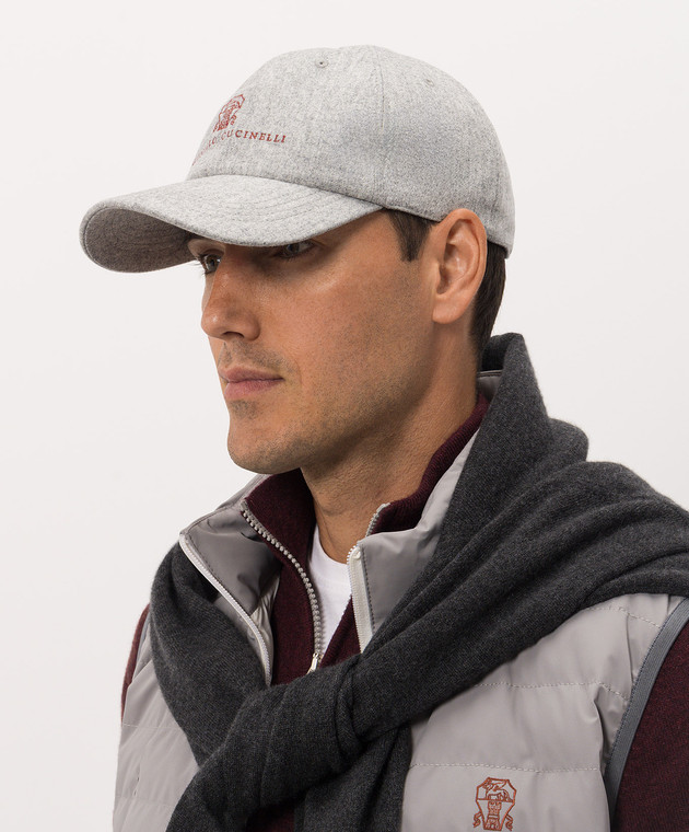 Brunello Cucinelli Сіра кепка з вовни з вишивкою логотипа M038P9850 зображення 2