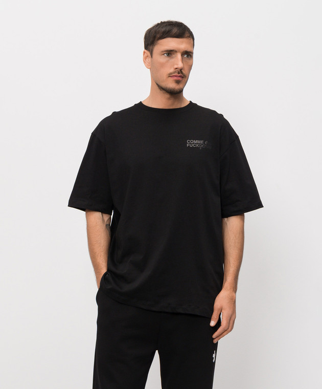 Comme des Fuckdown Чорна футболка з принтом логотипа та емблеми FMS6CFABM01995 зображення 3