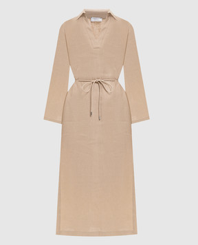 Peserico Бежева сукня з льону з розрізами S02415A02647
