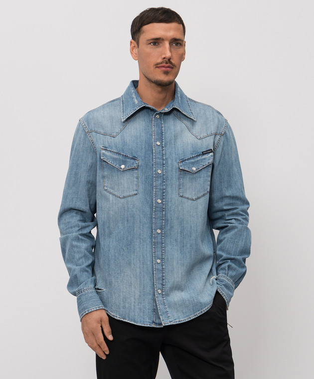 Dolce&Gabbana Синя джинсова сорочка з проріхами G5OD5DG8OJ3 зображення 3