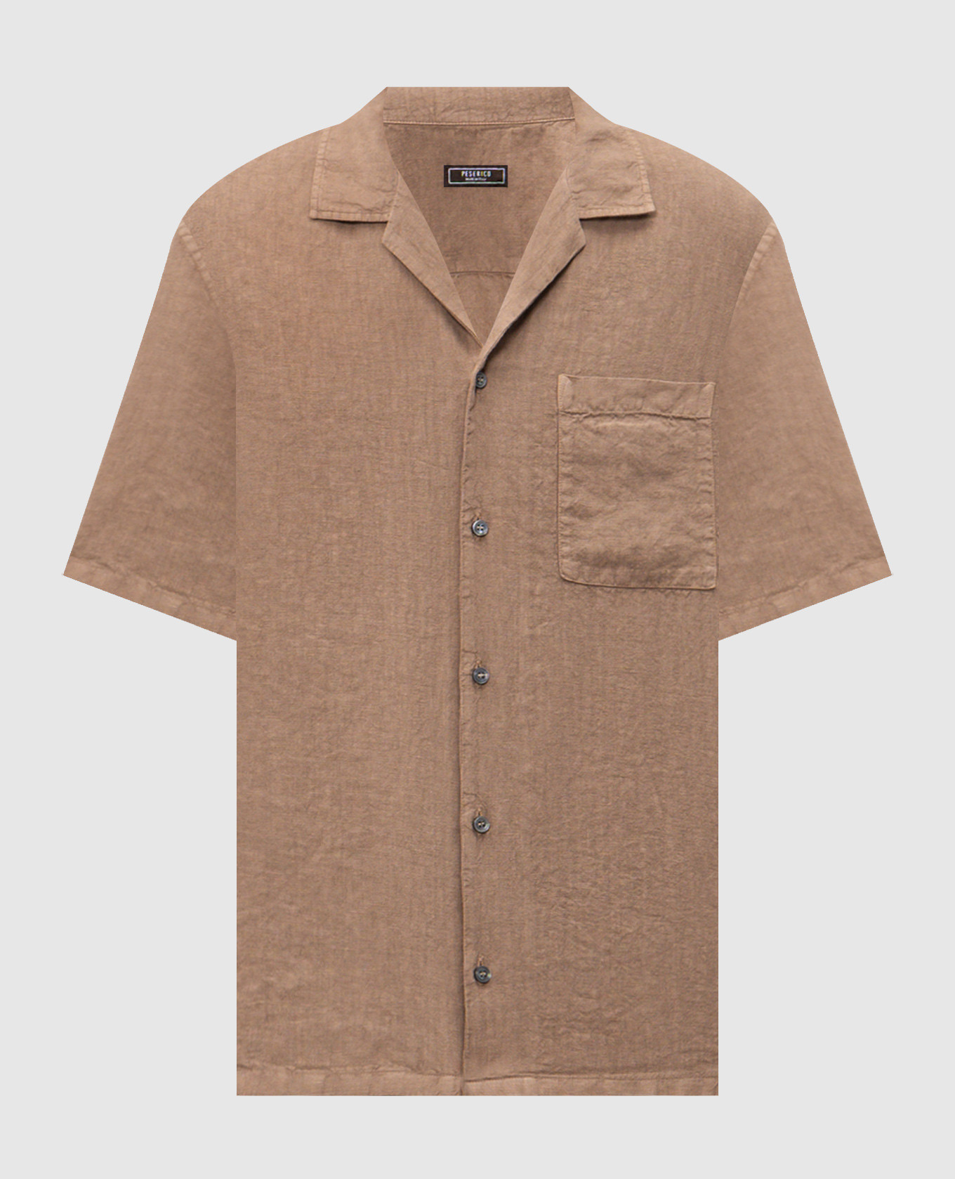 Коричневая рубашка с короткими рукавами из льна