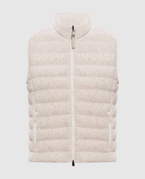 Brunello Cucinelli Бежевый пуховый жилет с пайетками M0DVT7776