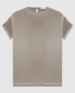 Brunello Cucinelli Блуза кольору хакі із шовку з ланцюжком M0C59DE310