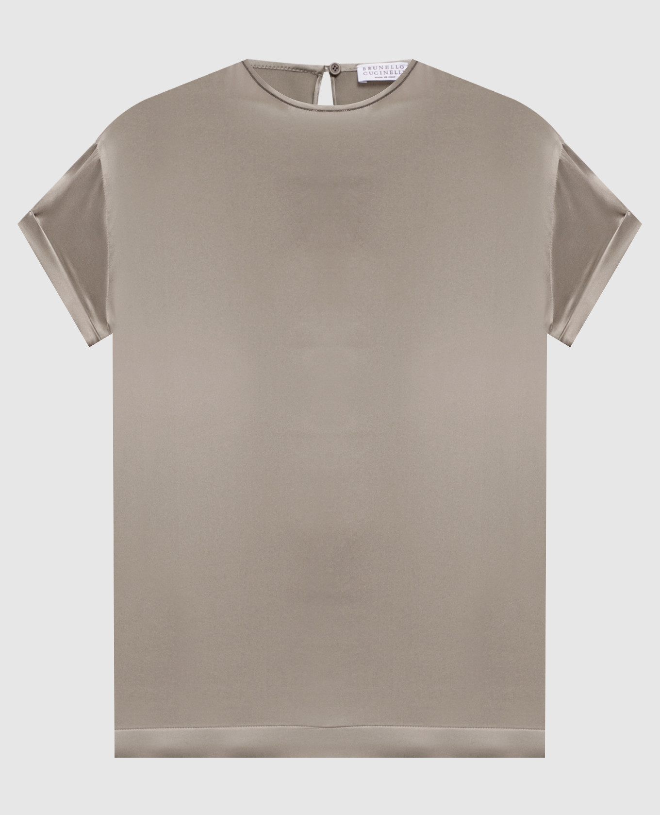 Блуза цвета хаки из шелка с цепочкой