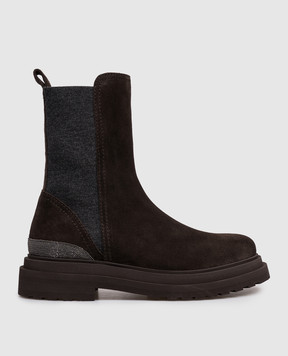 Brunello Cucinelli Коричневі замшеві челсі з ланцюжком моніль MZSFG3307P