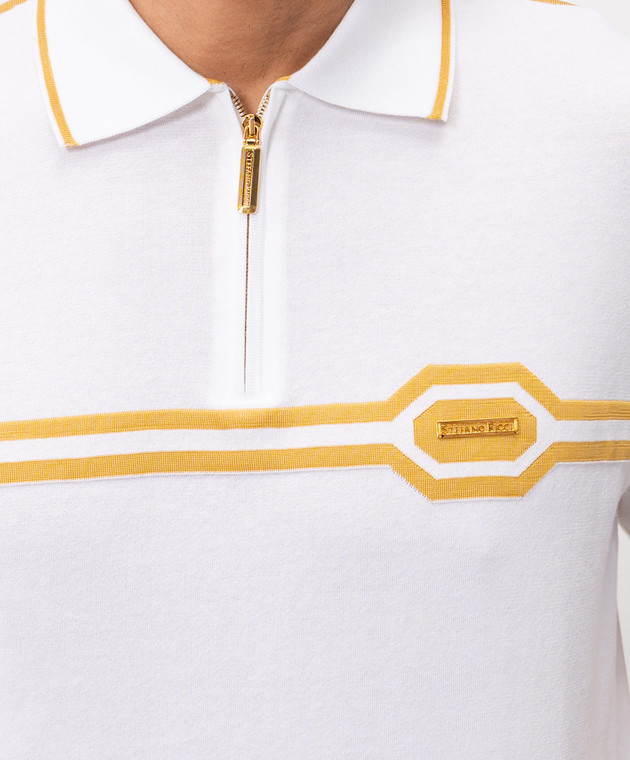 Stefano Ricci Белое поло с шелком K818119P31F26285 изображение 5