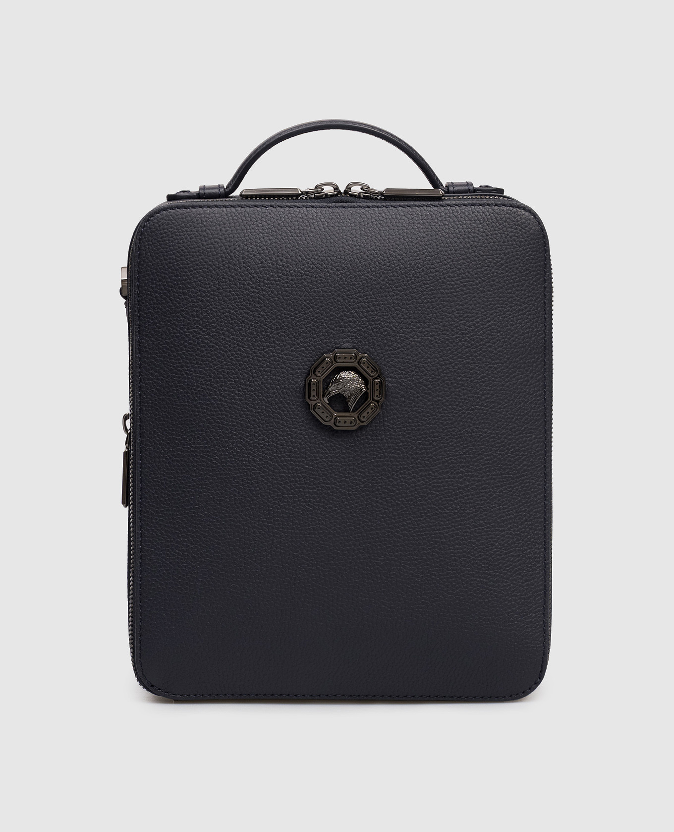 Синяя кожаная сумка с эмблемой с рутиниевым покрытием