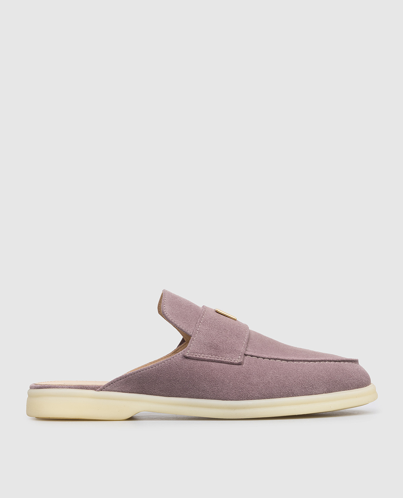 Фиолетовые замшевые мюли с гравировкой логотипа