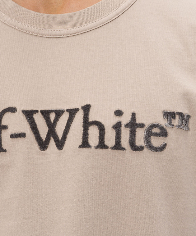 Off-White Бежевая футболка с фактурным логотипом 44MAA16MF26J005 изображение 5