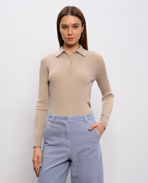 Max Mara Бежевое поло GITANO из кашемира и шелка в рубчик MXPGITANO