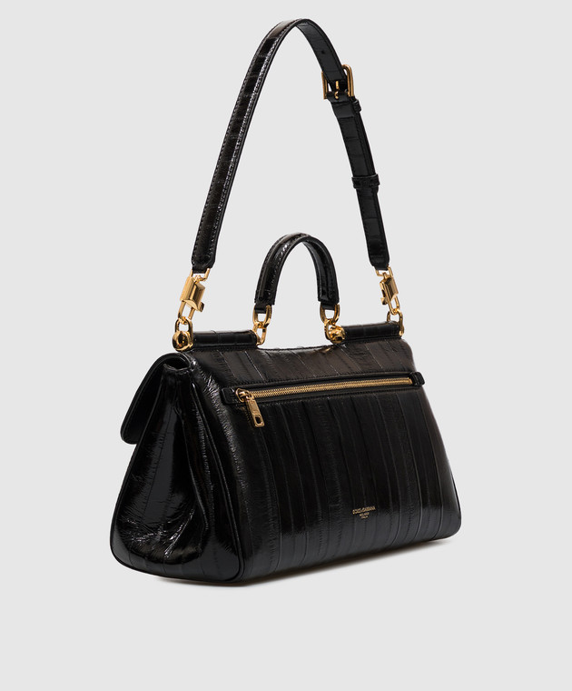 Dolce&Gabbana Черная кожаная сумка My Sicily с пластиной логотипа BB7782B8291 изображение 3