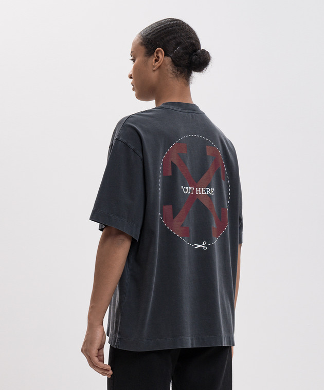 Off-White Сіра футболка з принтом Cut Here 2FA00439T зображення 4