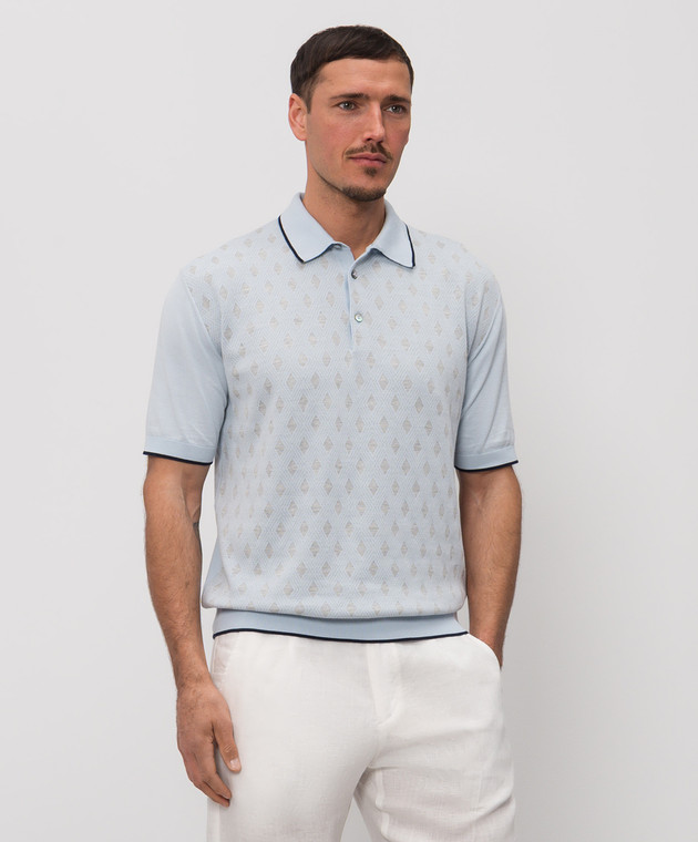 Castangia dal 1850 Блакитне поло з шовком у візерунок CA002 зображення 3