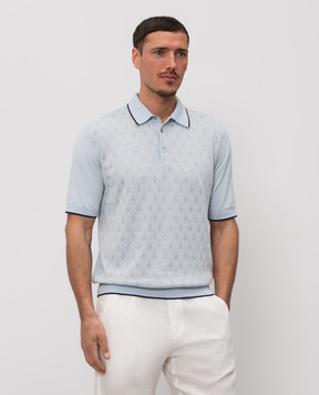 Castangia dal 1850 Блакитне поло з шовком у візерунок CA002