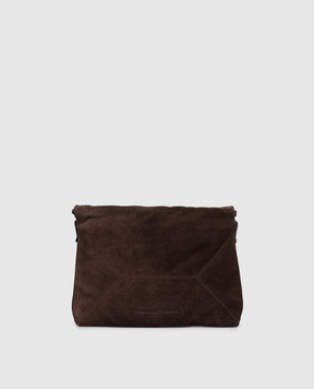 Brunello Cucinelli Коричневая замшевая сумка-кисет Duo Pouch с тиснением логотипа MBDLD2808P